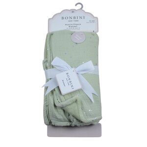 Bonbini NY Baby Blanket Muslin Fleece Green Silver Stars Infant Unisex NWT RARE